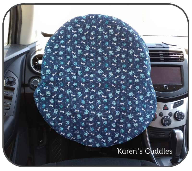 Sunflower Fabric Cover slipped over top of steering wheel