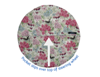Circle of a Floral pattern with butterflies on cream fabric displaying the back pocket of a steering wheel cover