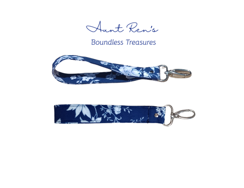 Blue Floral Wristlet Keychain