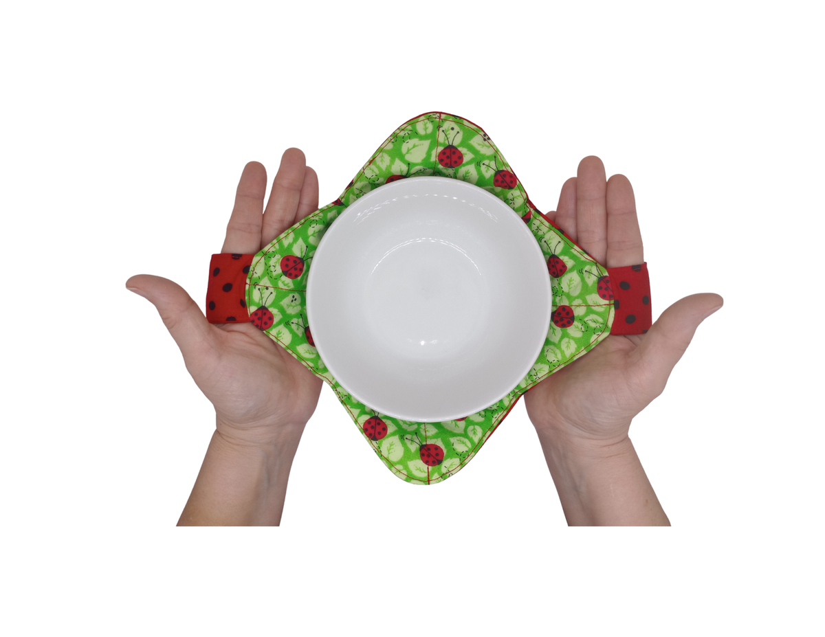 Ladybugs & Polka Dots Bowl Cozy - Microwavable Hot Pad with Hand Support
