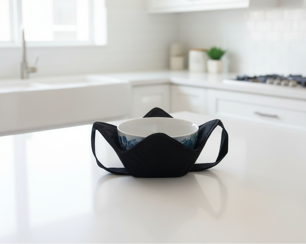Black Bowl Cozy with Hand Support, Microwavable Hot Pad
