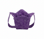 pint size cozy, purple fabric with white outline of dragonflies
