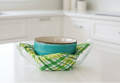 Green Plaid Bowl Cozy with Hand Support, Microwavable Hot Pad