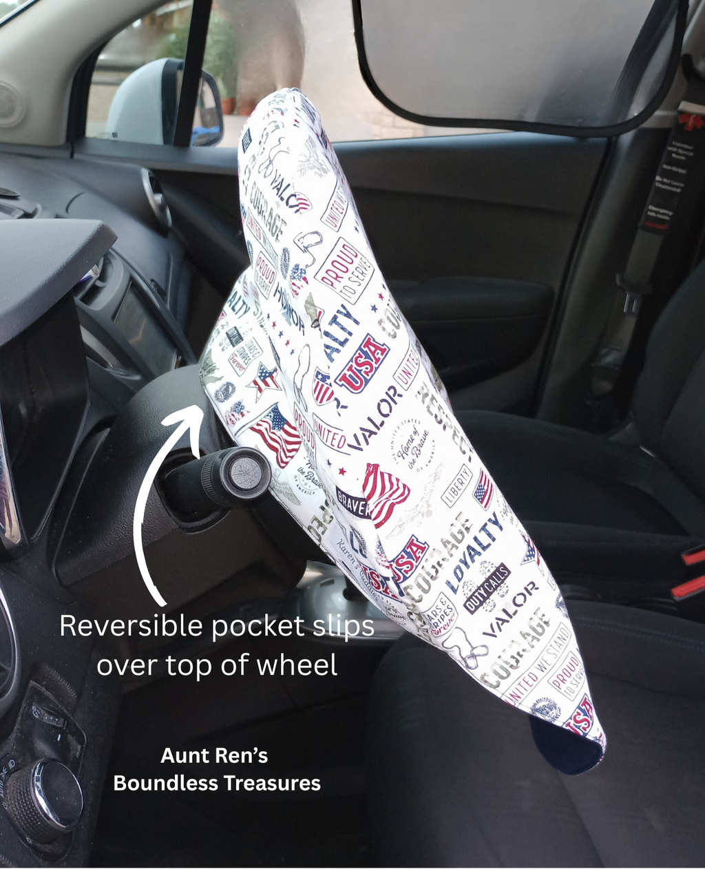 Slip on Steering Wheel Cover with patriotic wording