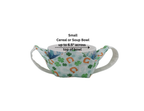 Small fabric bowl cover with shamrock and horseshoe pattern on a white background
