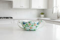 bowl cozy with horseshoes and green clovers with a white strap.