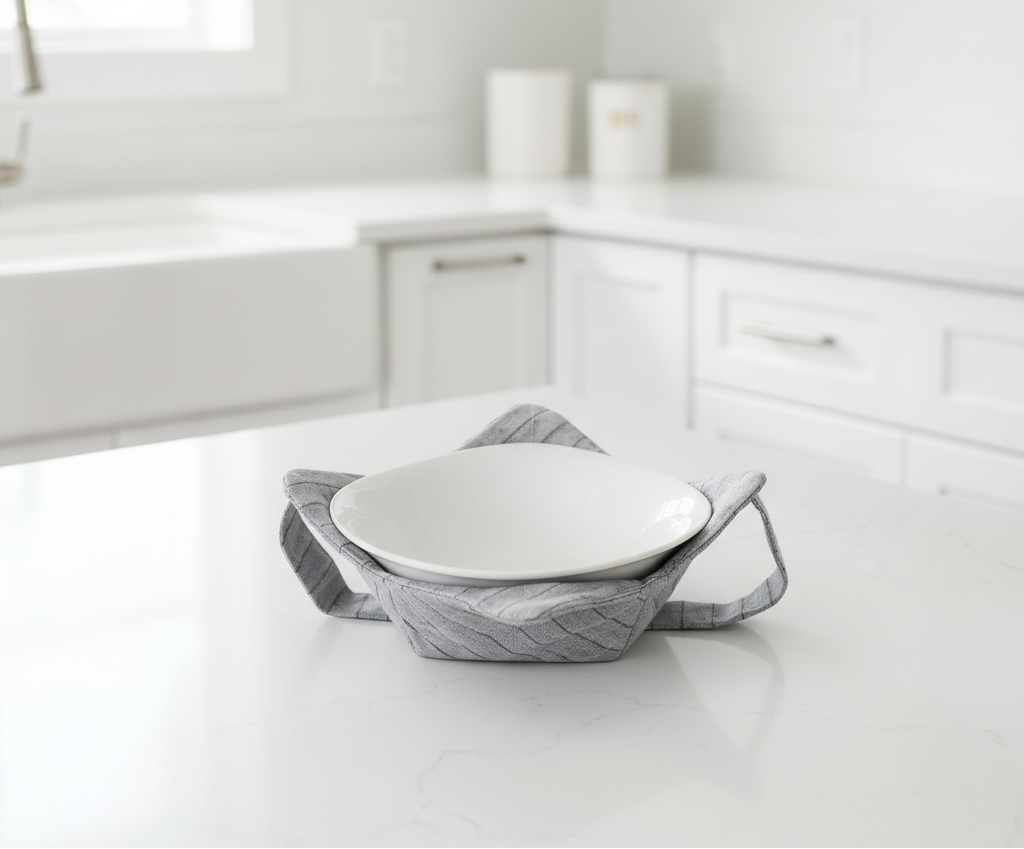 Grey Fence Bowl Cozy with Hand Support, Microwavable Hot Pad