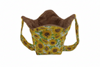yellow and brown sunflowers with green leaves on white fabric, reversible to a brown fabric with brown leaves. Ice Cream Cozy with handles