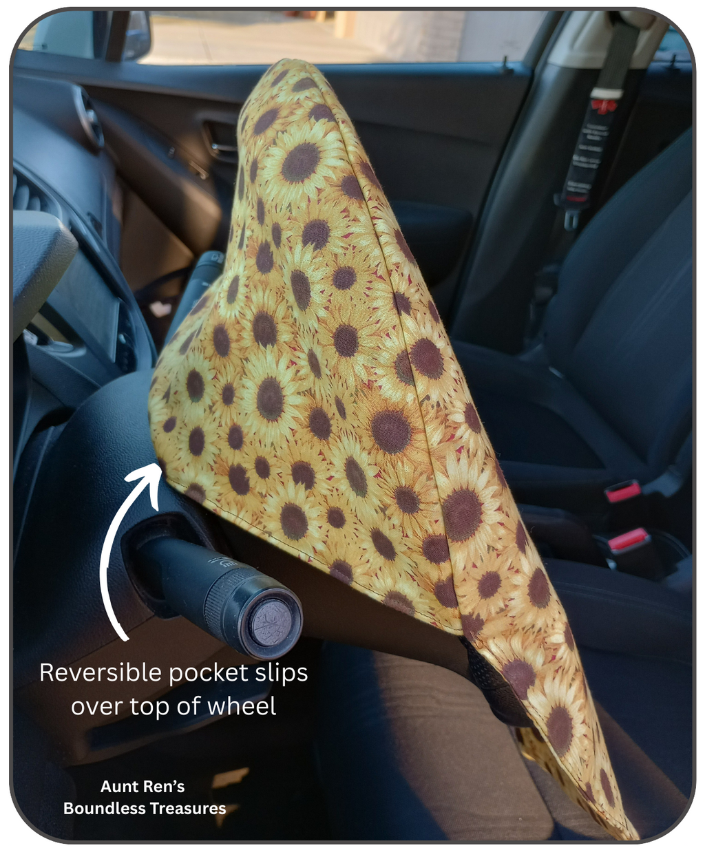 Reversible Sunflower slip cover for steering wheel