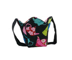 Colorful Teapots on black fabric, pint cozy with black strap