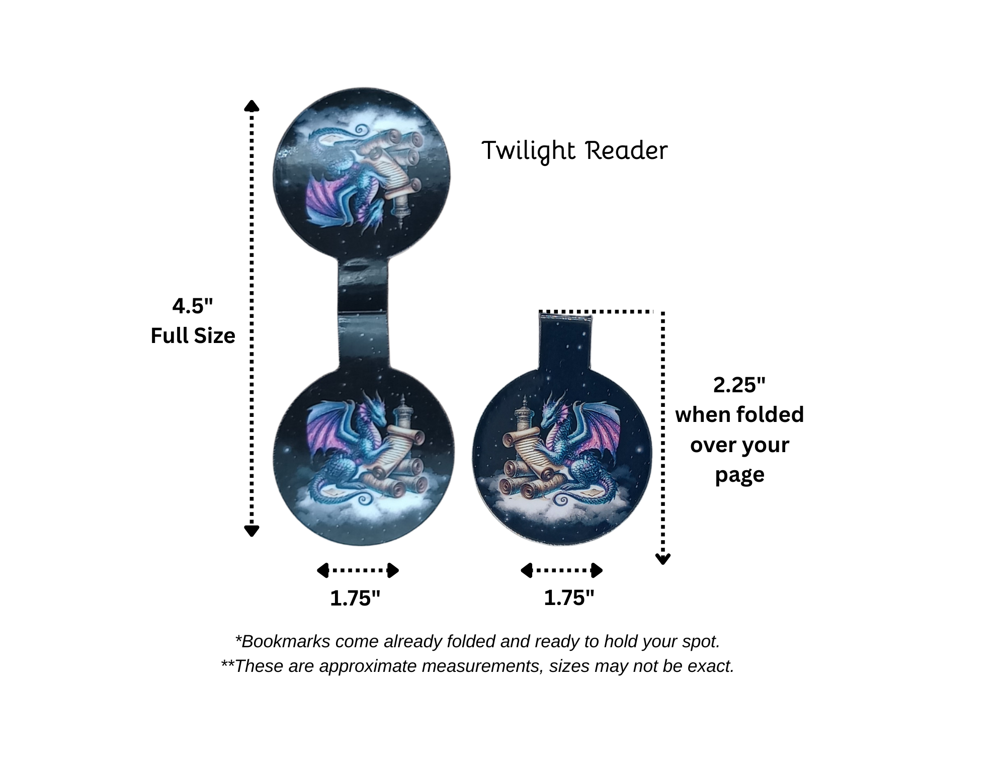 dimensions and design details of a dragon magnetic bookmark