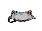 colorful owl fabric plate cozy holding a standard size plate