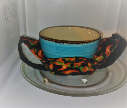 Microwavable Bowl Cozy with Hand Support: Chili Peppers