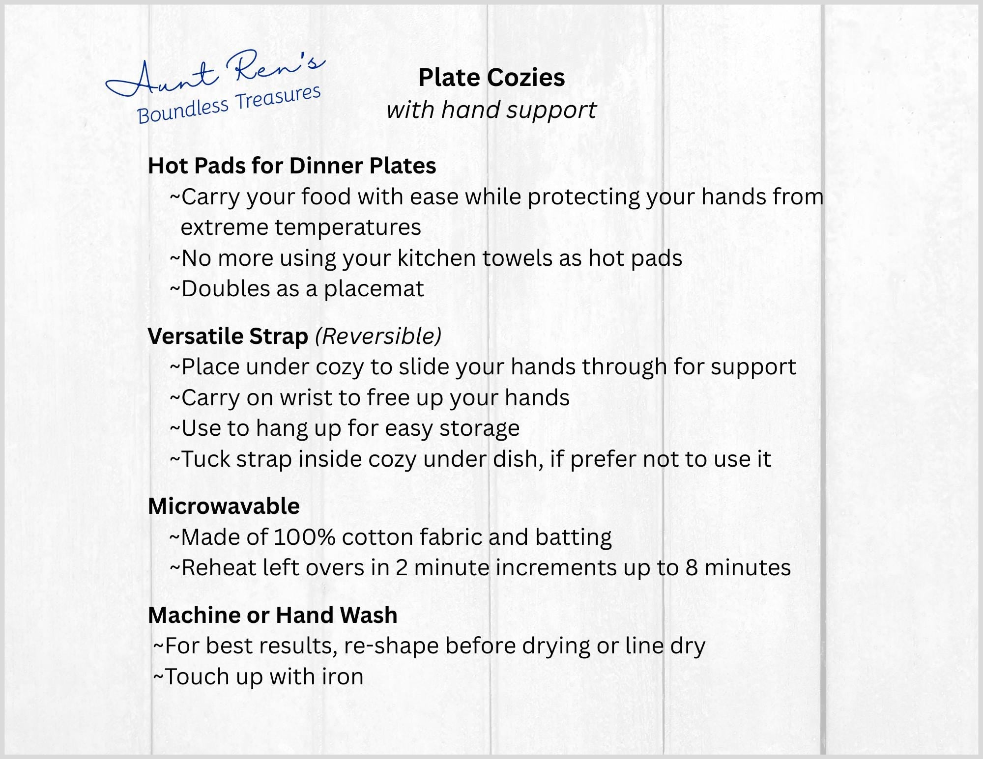 Description for plate cozies by Aunt Ren's Boundless Treasures
