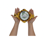 hands slid through straps of a sunflower ice cream cozy