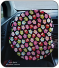 Multi-Color Owls on black fabric, covers steering wheel, reducing heat exposure'